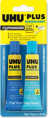 Produktbild von UHU Plus Schnellfest schneller glasklarer 2K Epoxidharzklebstoff 35g