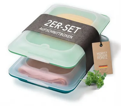 Productafbeelding van Moritz & Moritz, set van 2 opbergboxen voor gesneden producten, stapelbaar, turquoise – Vershoudboxen met deksel