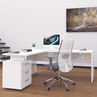 Produktbild von Moderner Eckschreibtisch 180x160 mit Kommode mit 3 Schubladen New Selina