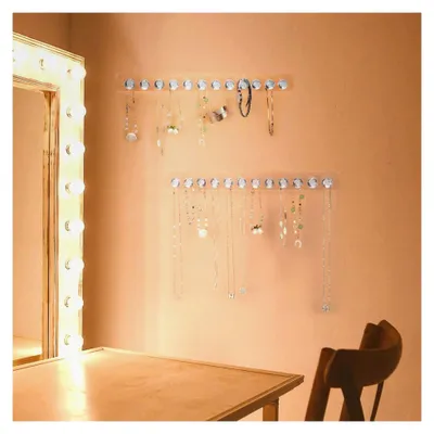 Produktbild von Halskettenhalter aus Acryl zur Wandmontage mit 12 diamantförmigen Haken für Schmuck, 2 Stück (Transparent)
