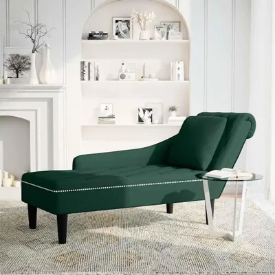 Produktbild von vidaXL Chaiselongue mit Kissen und Rechter Armlehne Dunkelgrün Samt