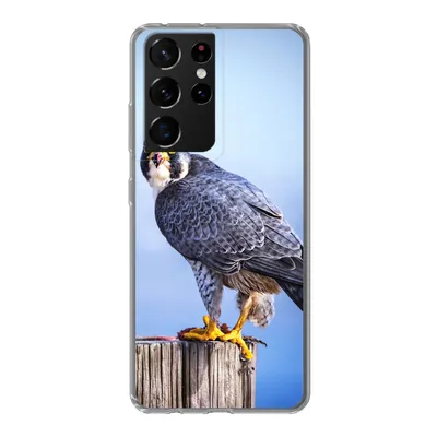 Produktbild von MuchoWow® Handyhülle Schutzhülle Hülle für Samsung Galaxy S21 Ultra Nahaufnahme eines Raubvogels auf einer dicken Holzstange Silikon Softcase Handy Hülle - Mobiltelefon