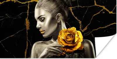Produktbild von MuchoWow® Poster Frauen - Rosen - Gold - Marmor 40x20 cm - Poster für die Wand - Poster Schlafzimmer