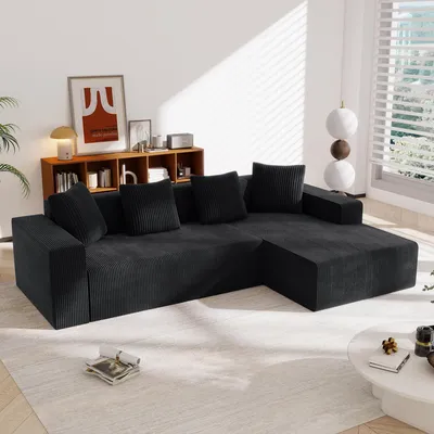 Produktbild von Vollkomprimiertes boneless Sofa, Cloud-Kombinationssofa, L-Form, tiefe Sitzplätze, gepolstert  (Black)