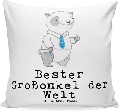 Produktbild von Mr. & Mrs. Panda Deko Kissen Panda Bester Großonkel der Welt - Weiß - Geschenk, bedruckt, Onkel, Kuschel, Geschenkidee, kuschelkissen 40x40, Sofakissen, Sofa