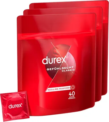 Produktbild von Durex Gefühlsecht Classic Kondome – Perfekter Sitz & leichtes Abrollen – Dünn, befeuchtet, transparent, angenehmer Geruch – 80 Kondome (3 x 40 Stück)