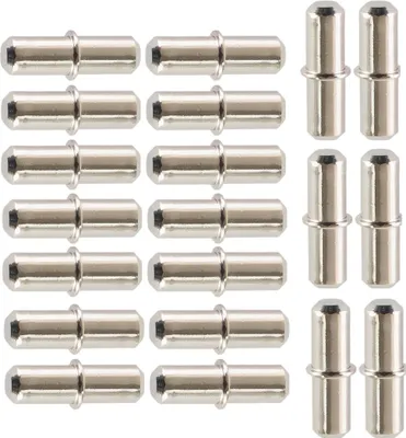 Produktbild von 20 Stück Bodenträger aus Metall [Ø 5mm x Länge 17mm] für Einlegeböden | Fachträger | runde Regalstifte Träger vernickelt aus Metall | 20er Set - Steckbodenträger | Fachbodenträger für Holz und Glas