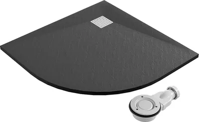 Produktbild von SMC Duschwanne 90x90cm schwarz Steinoptik mit Ablaufgarnitur Zuschneidbar Duschtasse Eckduschwanne Brausewanne