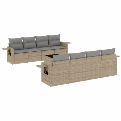 Produktbild von 9-tlg. Garten-Sofagarnitur mit Kissen Beige Poly Rattan