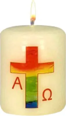 Produktbild von Osterkerze Ostersymbol, Kreuz Bunt A + O, 60 x Ø 50 mm