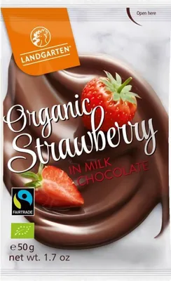 Produktbild von LYOPHILISIERTE ERDBEEREN IN MILCHSCHOKOLADE GLUTENFREI 50 g - LANDGARTEN