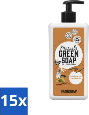 Image de Marcel's Green Soap - Savon pour les mains - Santal & Cardamome - Usage quotidien - 500 ml - Pack avantage - 15 pièces