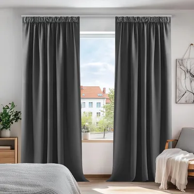 Produktbild von Blickdichte Thermogardine mit Kräuselband 240x140cm Dunkelgrau 2er Set