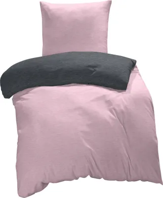Produktbild von Winter Bettwäsche Biber Meliert Baumwolle Flanell Kuschelig Flauschig Warme Weiche Melange Modern, Größe:2 teilig 135x200 cm, Farbe:rosa / anthrazit