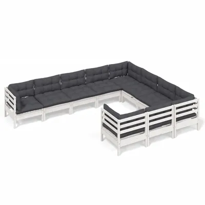 Immagine prodotto di vidaXL Set da giardino lounge da 10 pezzi con cuscini, bianco, legno di pino
