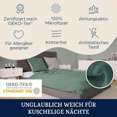 Produktbild von sleepwise Bettwäsche 240x220 Sommer Bettwäsche 3tlg- , Traumhaft Weich, Atmungsaktiv, Bügelfrei & Knitterfrei - Bettbezug Set aus weicher Mikrofaser mit 65x65cm Kissenbezüge, Graugrün/Hellgrau