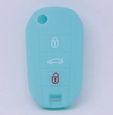 Produktbild von Auto Schlüssel Hülle Silikon Schutz Cover Fluoreszierend Blau kompatibel mit Citroen C4 Picasso Jumpy Flip Peugeot 3 Tasten Klappschlüssel