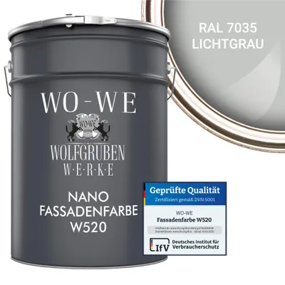 Produktbild von Nano Fassadenfarbe Außen Wandfarbe Sockelfarbe W520 - RAL 7035 Lichtgrau - 10L