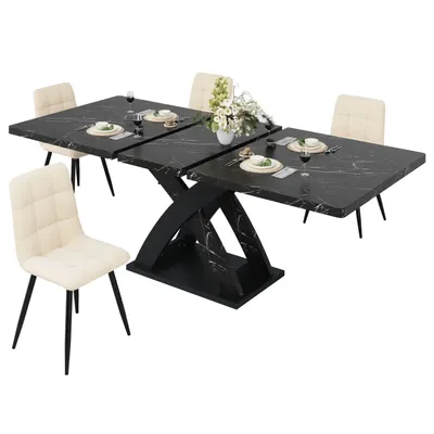 Produktbild von Ausziehbarer Esstisch, Esstisch, Küchentisch, Balkontisch, Esstisch aus Holz, ausziehbarer Esstisch, 120–160 cm, Platz für bis zu 6 Personen,schwarz