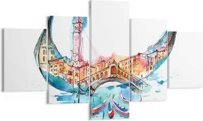 Produktbild von Bild auf Leinwand - Leinwandbild - Gondel Gondoliere illustration Kultur - 125x70cm - Wand Bild - Wanddeko - Leinwanddruck - Bilder - Kunstdruck - Leinwand bilder - Wandkunst - EA125x70-3039