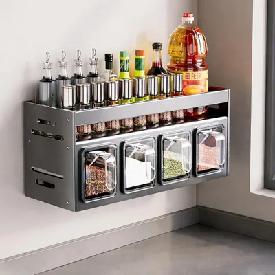 Produktbild von Kräuterregal mit 4 Glasbehältern und 5 Kräuterdosen - Küchenorganizer