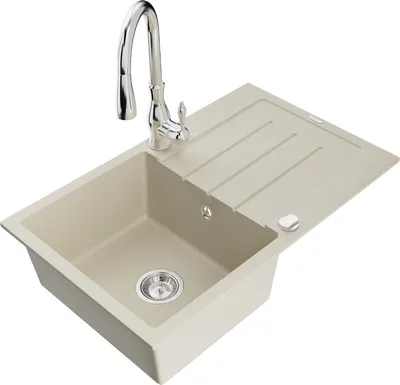Produktbild von Mexen Bruno 1 Becken-Granitspüle mit Abtropffläche und Mischbatterie Savita, Beige - 6513-69-672601-00