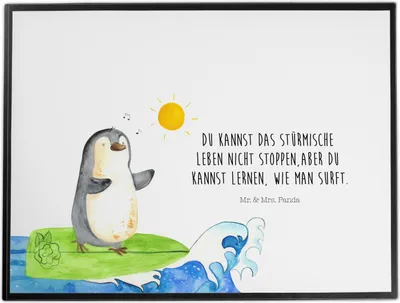 Produktbild von Mr. & Mrs. Panda schreibtischunterlage Pinguin Surfer - Weiß - Geschenk, Schreibunterlage, Optimistisch, Tischunterlage, Lebensweisheit, Portugal, schreibtischunterlagen