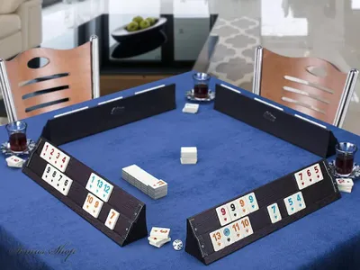 Image de SEMUS Premium Rummy / Okey avec pions en mélamine Ahsap Okey Takimi avec stylo à bille Semus (foncé)