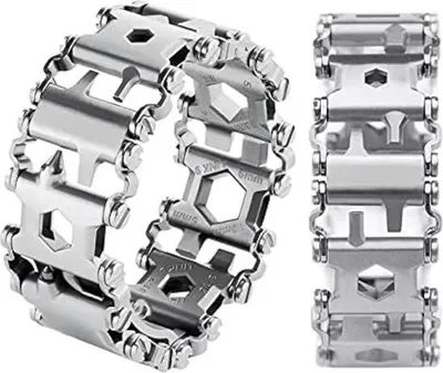 Productafbeelding van Multitool-armband, 29-in-1 - Noodarmband van roestvrij staal, ideaal voor reizen, kamperen en wandelen (zilver)