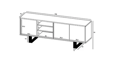 Produktbild von Loft TV-Schrank TV-Lowboard Apollo Dreitürig Zwei Metallfüße Modern Lindner Möbel 150cm x 53cm x 35cm Farbe: Wotan Eiche matt - schwarz