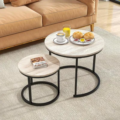 Immagine prodotto di HOJINLINERO Set di 2 tavolini rotondi in rovere bianco