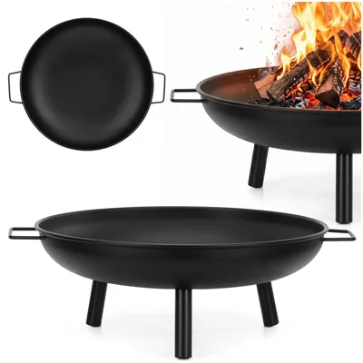 Produktbild von Springos® Garten-Feuerstelle aus Stahl – Feuerkorb 60 cm, schwarz, mit Griffen und Hitzebeständigkeit bis 500 °C