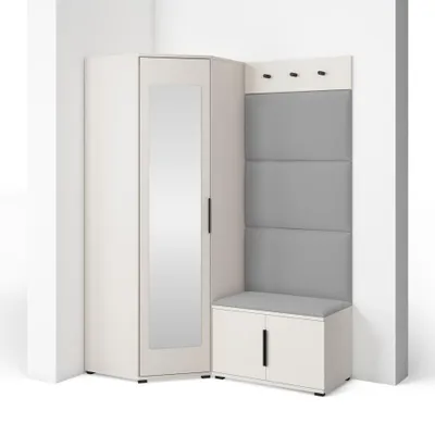 Produktbild von Garderoben-Set Napoli Version 17: Eckschrank mit Polsterpaneelen, Schuhschrank und Schrankaufsatz Flur und Eingangsbereich (Cashmere/Trinity 14)