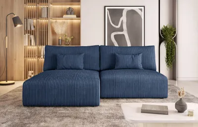 Produktbild von Easy4You Marineblau Ecksofa Modulo Kord in L-Form 210x69x152 cm mit Schlaffunktion und Bettzeugbehälter - Schlafsofa mit Bettkasten - Eckcouch mit Stauraum - Stoff: POSO 05