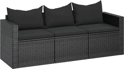 Produktbild von vidaXL 3-Sitzer-Gartensofa mit Kissen Schwarz Poly Rattan