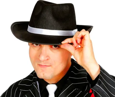 Immagine prodotto di cappello Gangster anni '20 Cappello Vintage Nero Con Fiocco Bianco Carnevale Accessorio Moda Retrò Costume Icona Stile Nostalgia Mafia Al Capone, Colore: Nero
