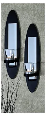 Produktbild von Wandkerzenhalter Set mit Teelichthaltern und Spiegel, Schwarz, Wandmontage