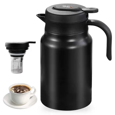 Thermoskanne mit Teesieb, 1,5 l, Edelstahl, Temperaturanzeige, schwarz