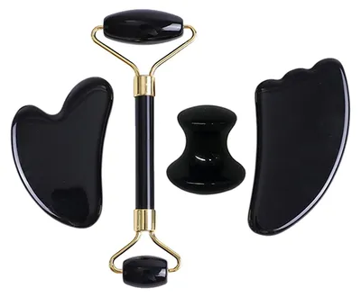 Produktbild von Natürliches Obsidian-Guasha-Set und Jade-Rollen-Set für die Hautpflege