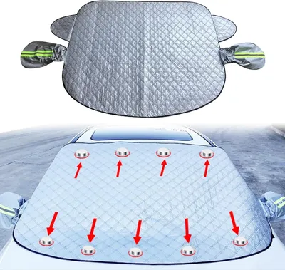 Imagen del producto de Plegable, con cubierta reflectante, universal, para automóvil, protección contra heladas, nieve, rayos UV, polvo y lluvia. Dimensiones: 148 x 116 cm