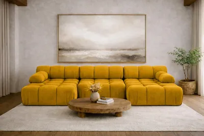 Image de Canapé d'angle en U tissu velours Salvador, jaune, Selia U
