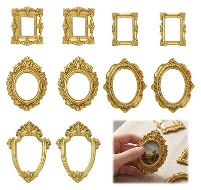 10 goldene Mini-Vintage-Fotorahmen aus Kunstharz, 5 Designs