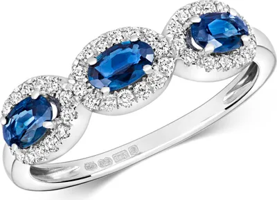 Image de Bague Femme Trilogie Or Blanc 375/1000 et Diamant 0.20 Carat avec Saphir, 50 (15.9); TRS28956RSK