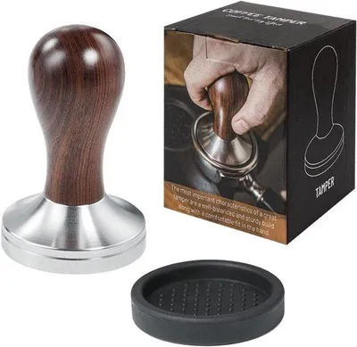 Image de Cuillère à espresso en acier inoxydable, 53 mm, manche en bois, Barista