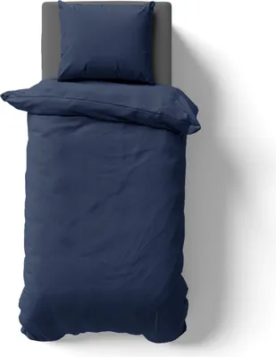 Produktbild von 2-tlg Renforcé UNI Bettwäsche 135x200 + 80x80 cm Kopfkissen Garnitur 100% Baumwolle Mit Reißverschluss navyblau