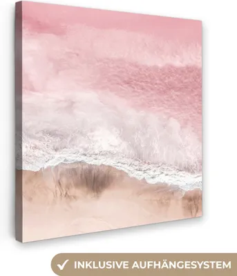 Produktbild von MuchoWow® - Leinwandbilder - Meer - Strand - Rosa - Natur, Wandbild, Wanddeko Bilder Wohnzimmer, 50x50 cm