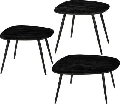 Image de Mica Decorations Table d'appoint Jailey - 62x52x34 cm - Bois - Noir - Set de 3