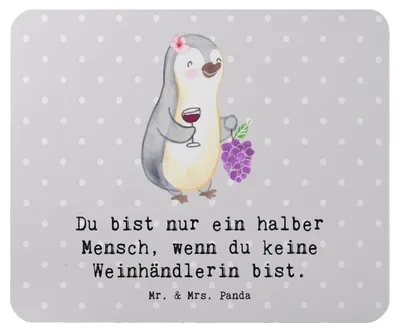 Produktbild von Mr. & Mrs. Panda Mauspad Weinhändlerin Herz - Grau Pastell - Geschenk, pc, Mousepad, Mouse Pad, computer, laptop