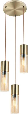 Produktbild von LED Hängeleuchte, 3 flammig, Messing, Glas, amber, H 150cm