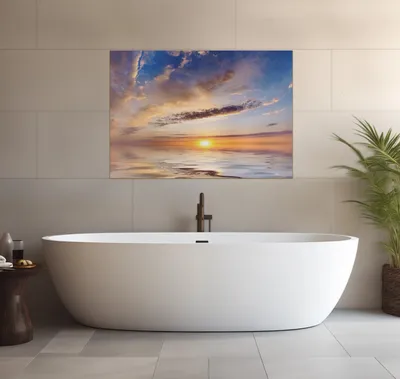 Produktbild von Wallario wasserfestes Poster selbstklebend 70 x 100 cm, Sonnenuntergang über dem Wasser, Badezimmerposter Spritzschutz mit Hochglanzoberfläche in Glasoptik